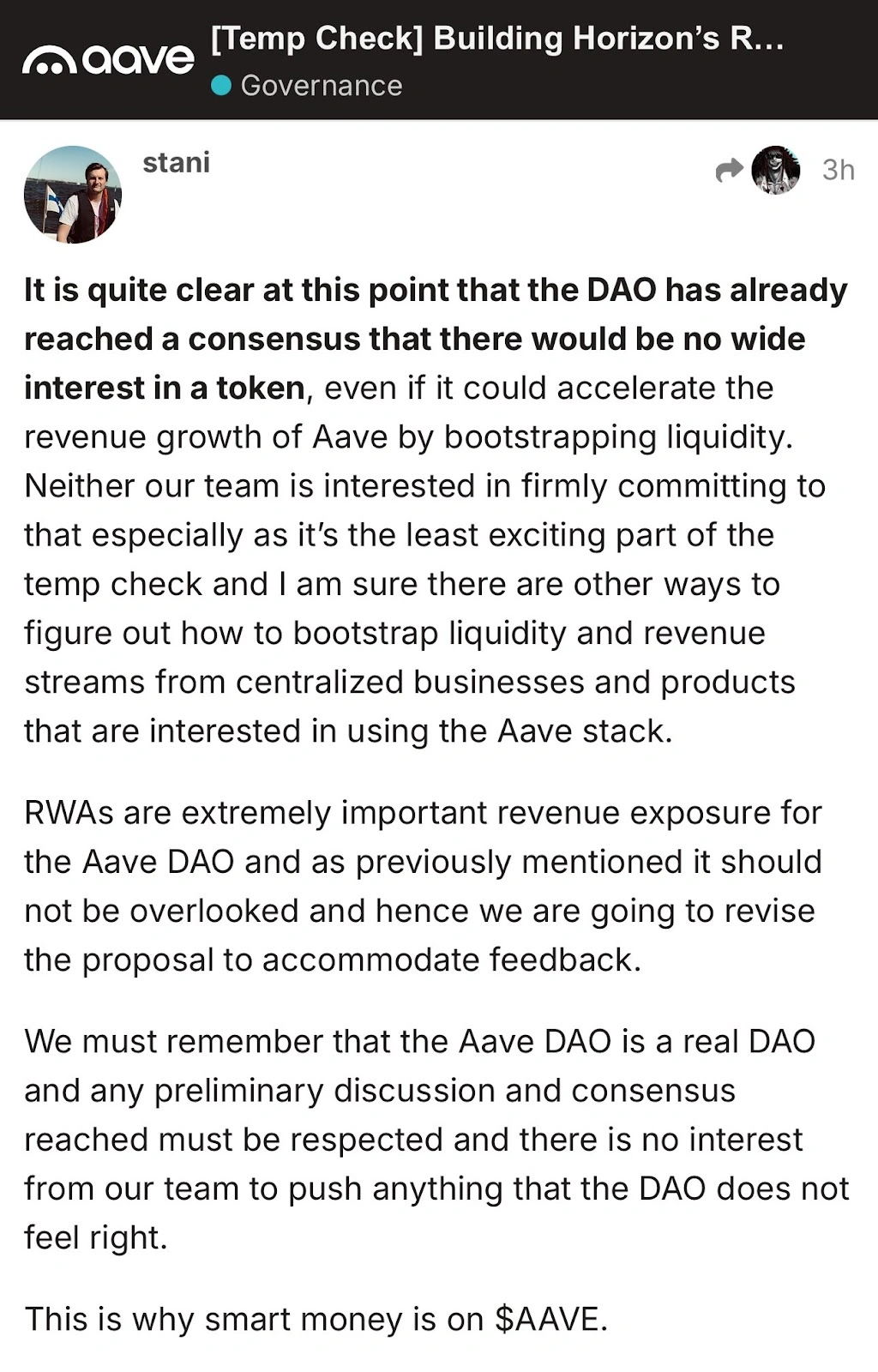 AAVE联合创始人表示 Aave Dao对其他代币不感兴趣,将进一步探索RWA